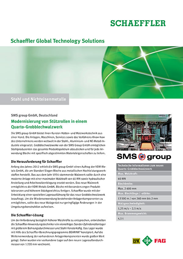 Modernisierung von Stützrollen in einem Quarto-Grobblechwalzwerk