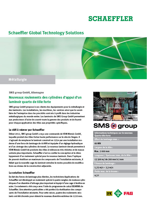 Nouveaux roulements des cylindres d’appui d’un laminoir quarto de tôle forte Nouveaux roulements des cylindres d’appui d’un laminoir quarto de tôle forte