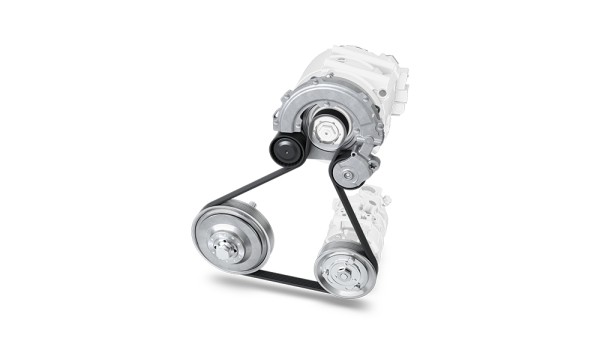 Aggregatetriebssystem für einen P0-Hybrid mit Kurbelwellenentkopplung und Spannsystem